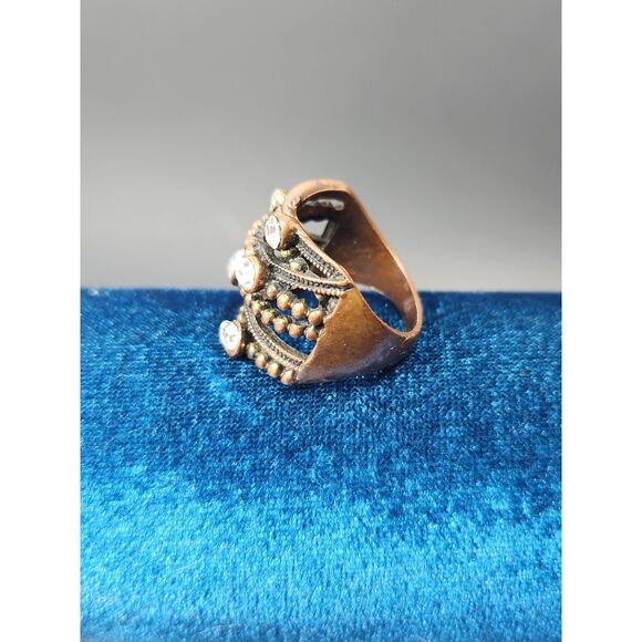 Copper Multi-Band Statement Ring Clear Crystals Size 9 Brass Accents Boho Chic - Picture 3 of 8